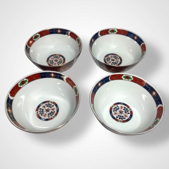 Vintage Chinese Rice Soup Bowls Set of 4, 5" Porcelain Rickshaw Floral Pattern - Picture 2 of 8